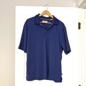 Tommy Bahama Polo Shirt Mens XL Blue Stripe Modal Classic Fit Golf Short Sleeve